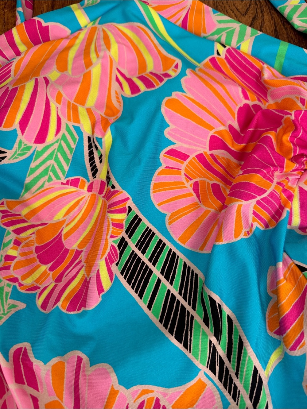 Trina Turk Turquoise One-Piece Swimsuit with Pink & Orange Floral Print size 6 - Picture 2 of 4